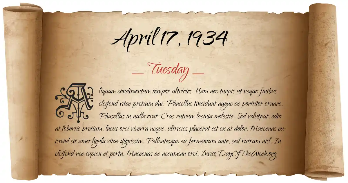 April 17, 1934 date scroll poster