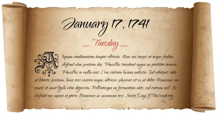 Tuesday January 17, 1741
