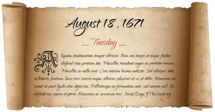 Tuesday August 18, 1671