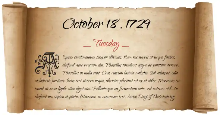 Tuesday October 18, 1729