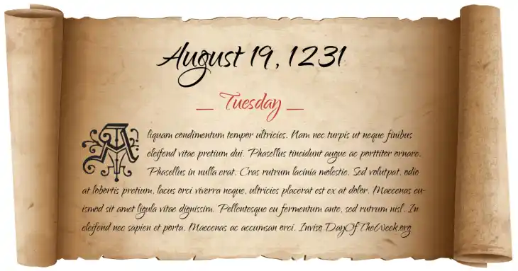 Tuesday August 19, 1231