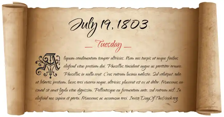 Tuesday July 19, 1803