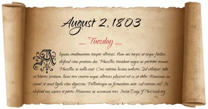 Tuesday August 2, 1803