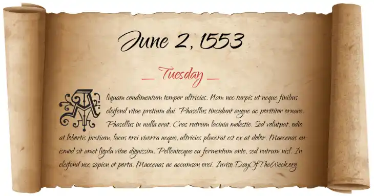 Tuesday June 2, 1553
