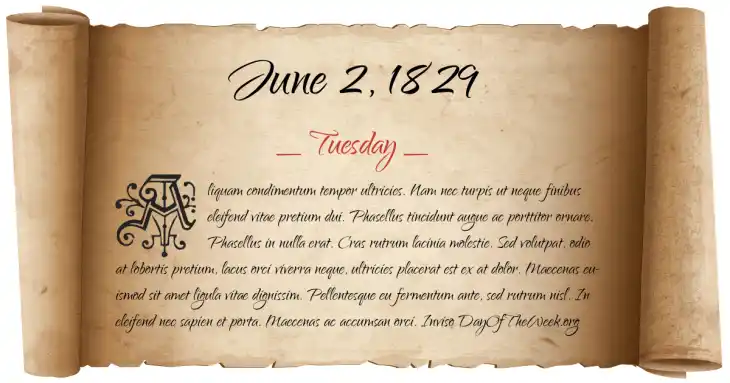 Tuesday June 2, 1829