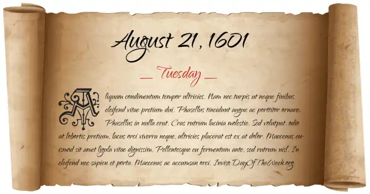 Tuesday August 21, 1601