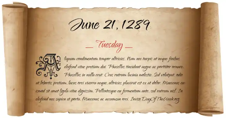 Tuesday June 21, 1289
