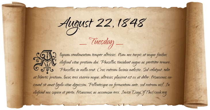 Tuesday August 22, 1848