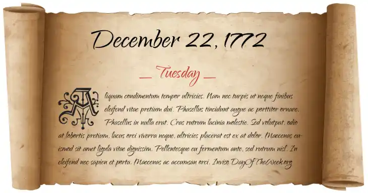 Tuesday December 22, 1772