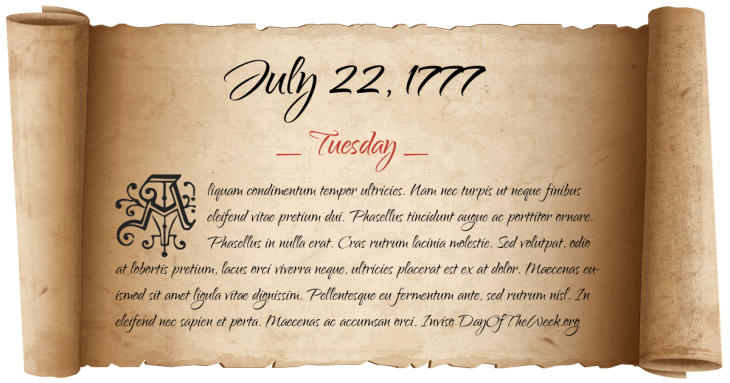 Tuesday July 22, 1777