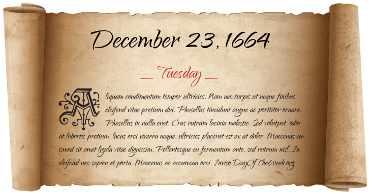 Tuesday December 23, 1664