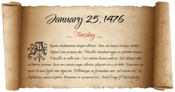 Tuesday January 25, 1476