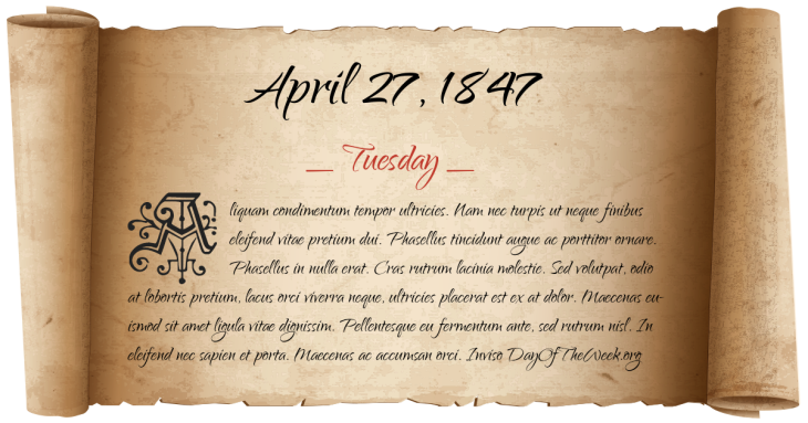 Tuesday April 27, 1847