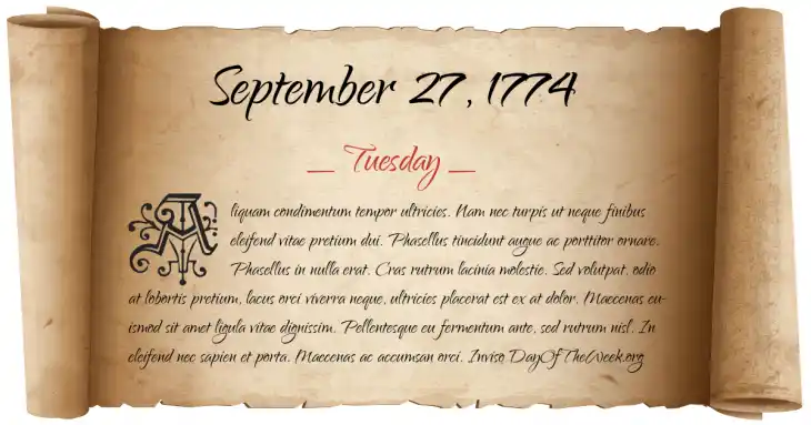 Tuesday September 27, 1774