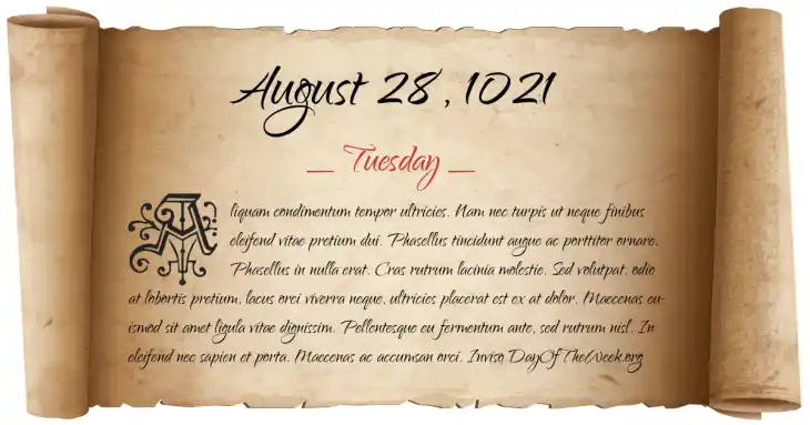 Tuesday August 28, 1021