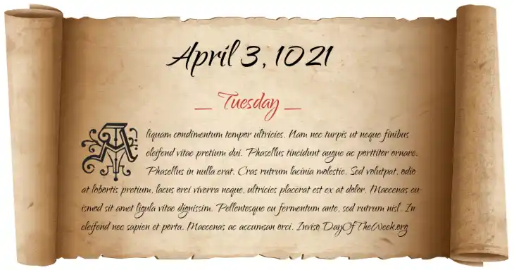 Tuesday April 3, 1021