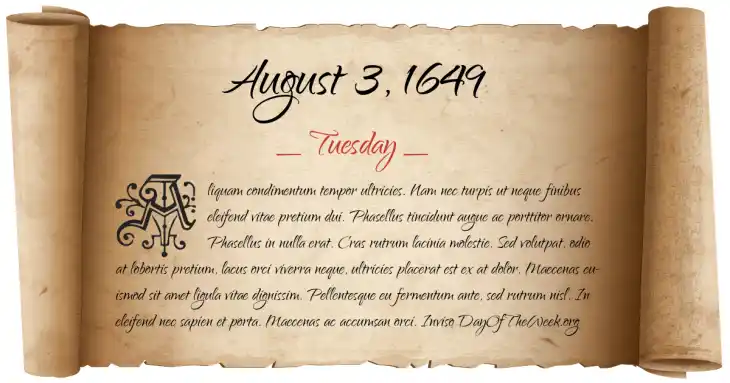 Tuesday August 3, 1649