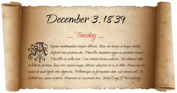 Tuesday December 3, 1839