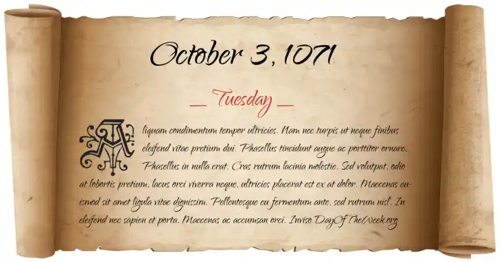 Tuesday October 3, 1071