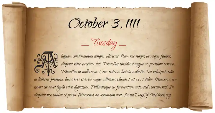 Tuesday October 3, 1111