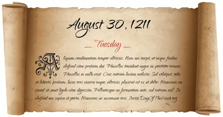 Tuesday August 30, 1211