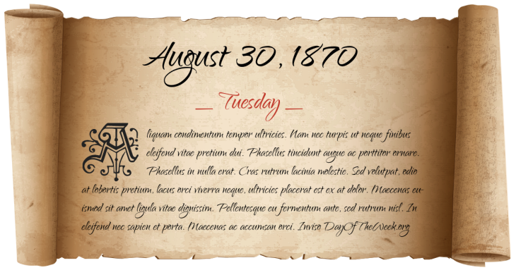 Tuesday August 30, 1870