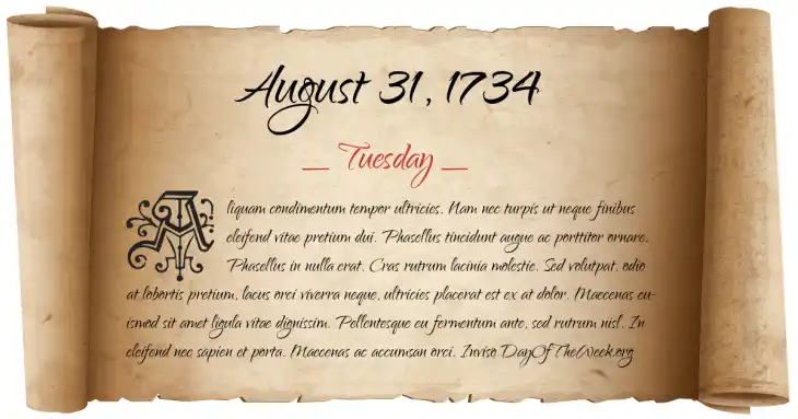 Tuesday August 31, 1734