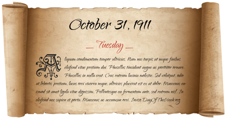Tuesday October 31, 1911