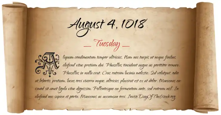 Tuesday August 4, 1018