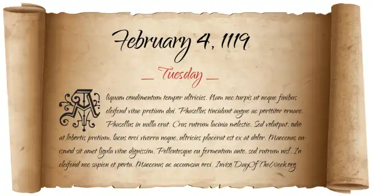 Tuesday February 4, 1119