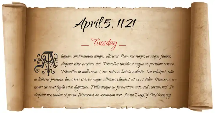 Tuesday April 5, 1121