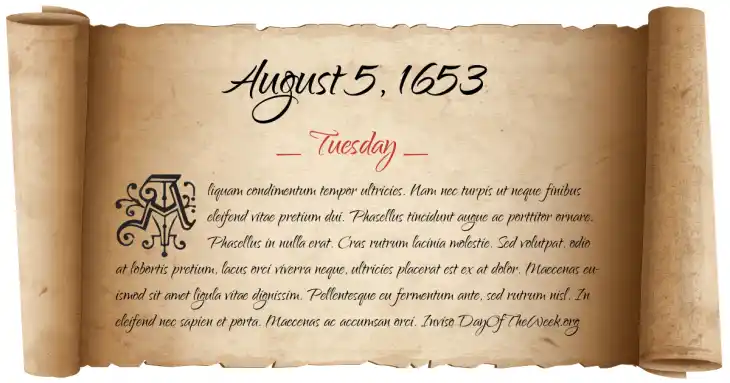 Tuesday August 5, 1653