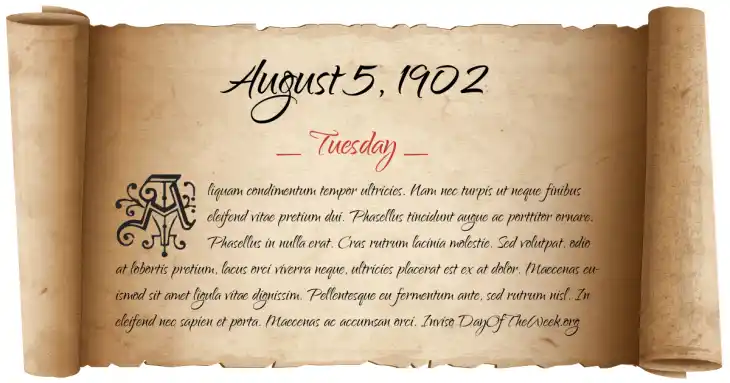 Tuesday August 5, 1902