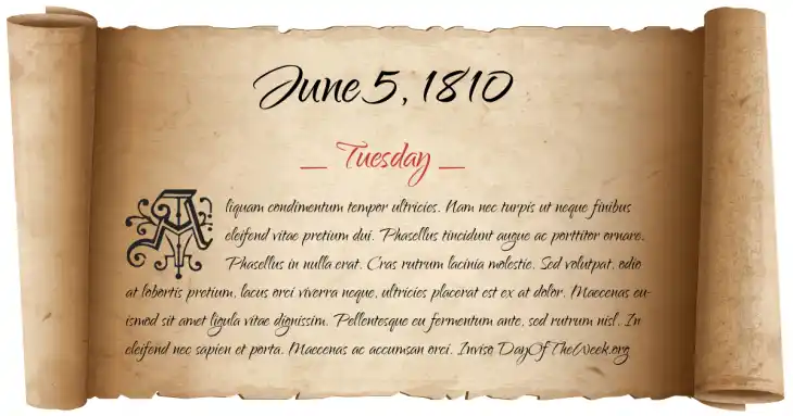 Tuesday June 5, 1810