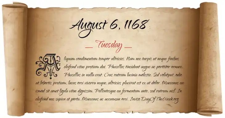 Tuesday August 6, 1168