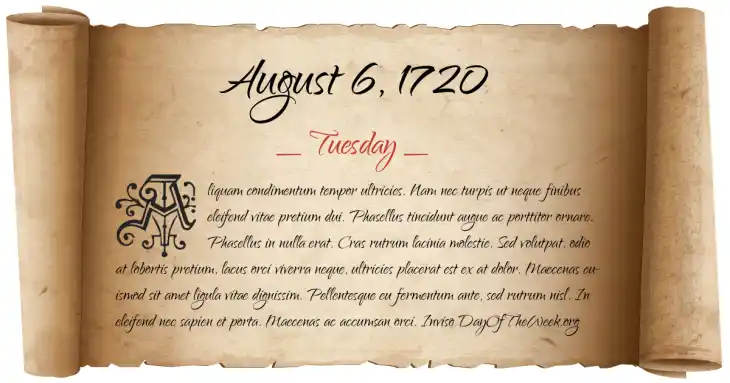 Tuesday August 6, 1720