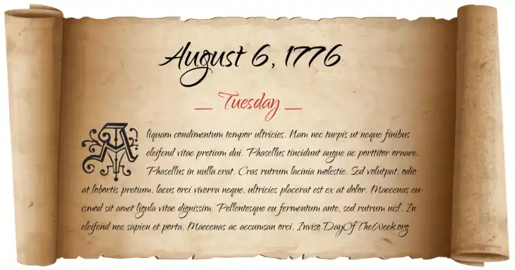 Tuesday August 6, 1776