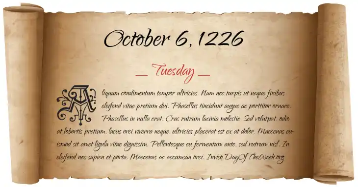 Tuesday October 6, 1226