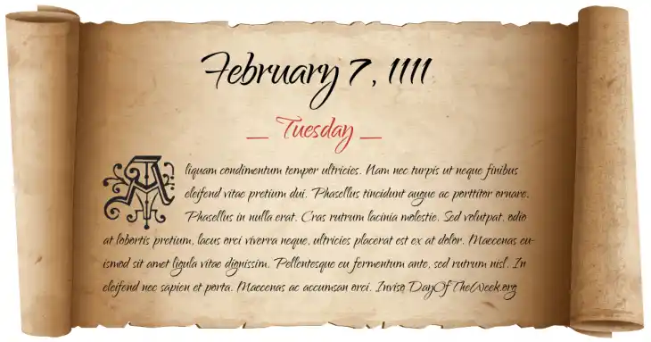 Tuesday February 7, 1111