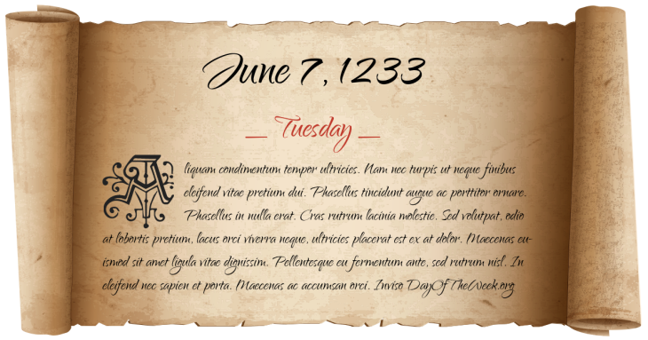 Tuesday June 7, 1233