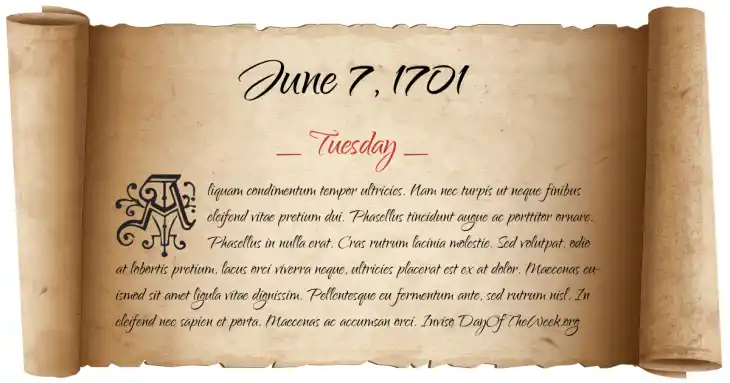 Tuesday June 7, 1701