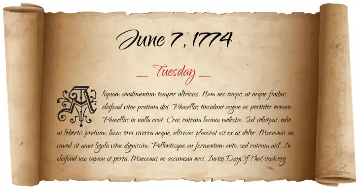 Tuesday June 7, 1774