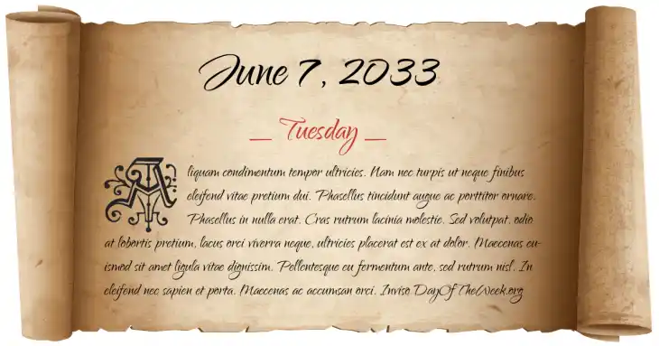 Tuesday June 7, 2033