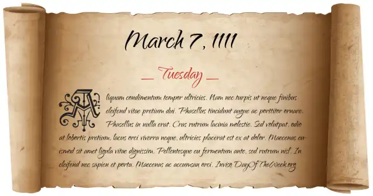 Tuesday March 7, 1111