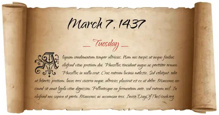 Tuesday March 7, 1437