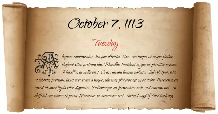 Tuesday October 7, 1113