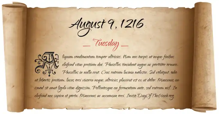Tuesday August 9, 1216