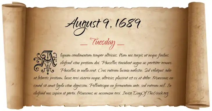 Tuesday August 9, 1689