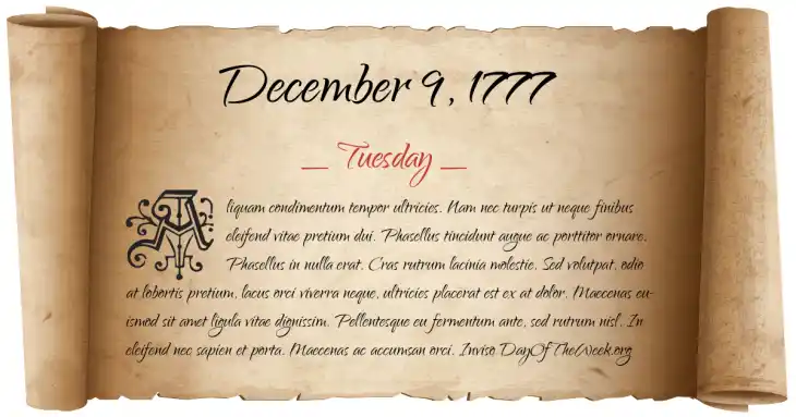 Tuesday December 9, 1777