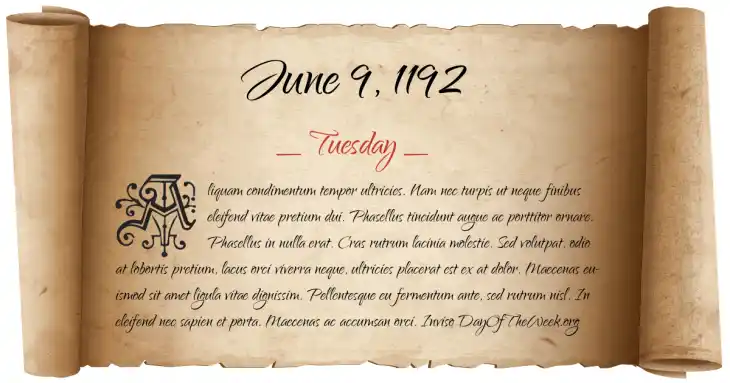 Tuesday June 9, 1192